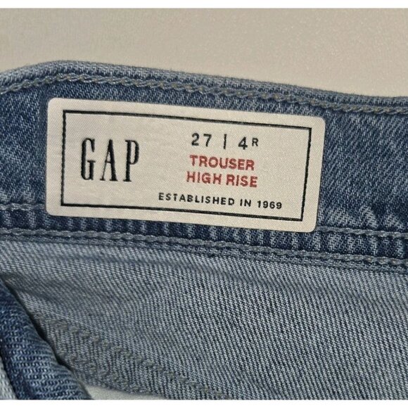Gap High Rise Wide Leg Trouser Jeans Light Indigo Blue 27 4R Raw Hem 760313-00 - Picture 4 of 13